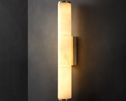 Klyr Wandleuchte Innen | Alabaster, Vintage-Messingrahmen, Vertikal Zylindrisch 9