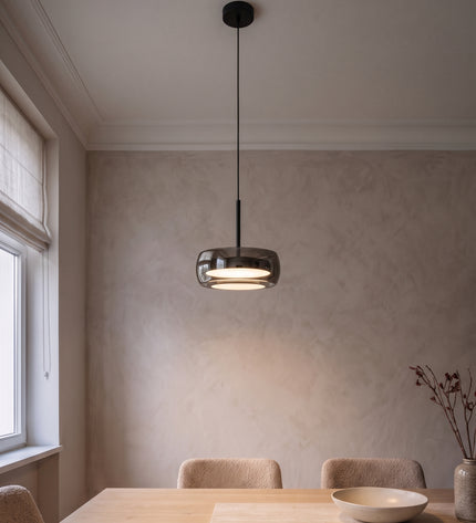 Fumo Pendant Light | Smoked Glass Drum, Dimmable LED in the dining room (1)