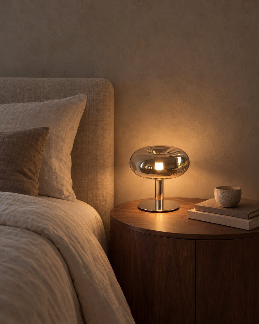 Fungo table lamp as a bedside lamp in a bedroom