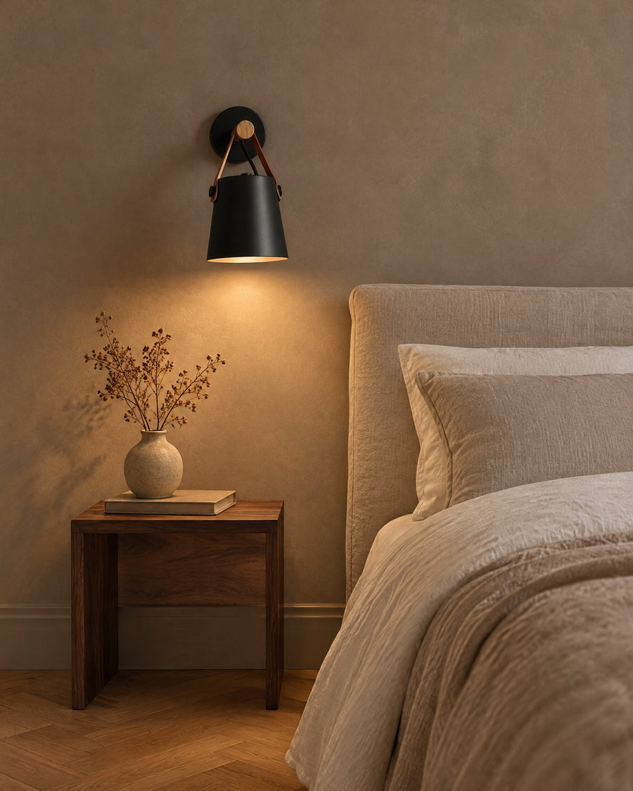 Monaco wall light in a bedroom as a reading light next to the bed