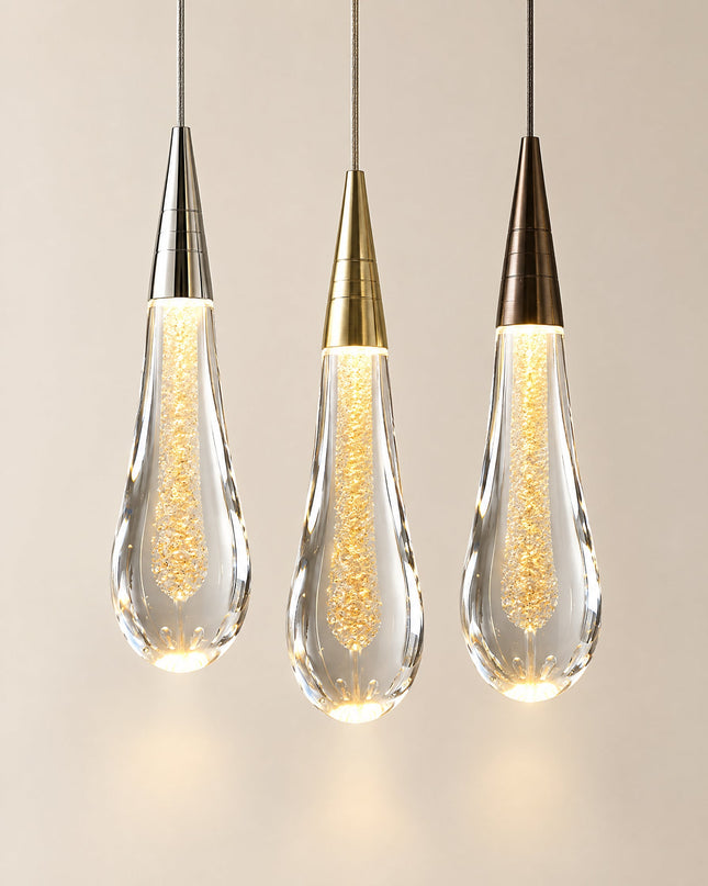Tropfen Kristalllichter in Chrom, Gold und Bronze, Produktansicht