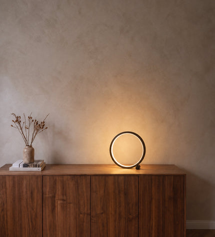 Verona table lamp in black on a walnut sideboard