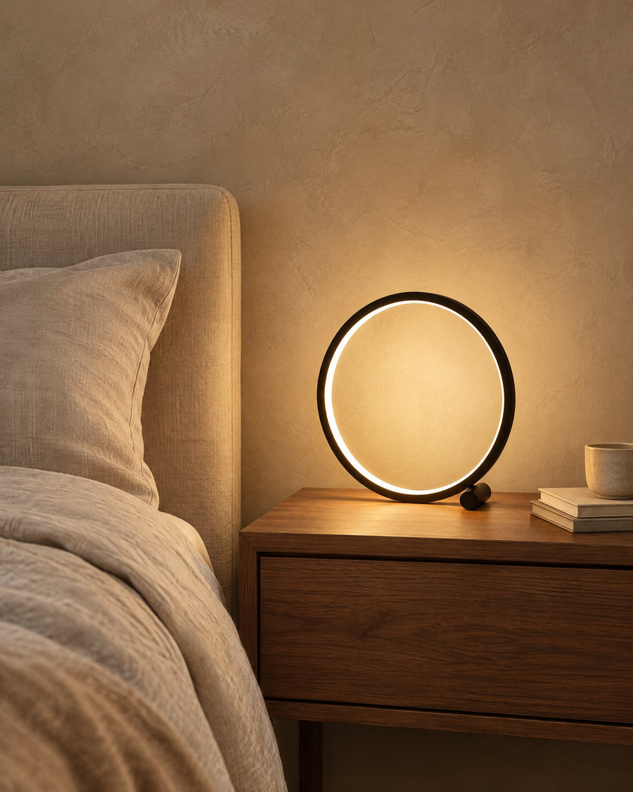 Verona table lamp on a bedside table in the bedroom