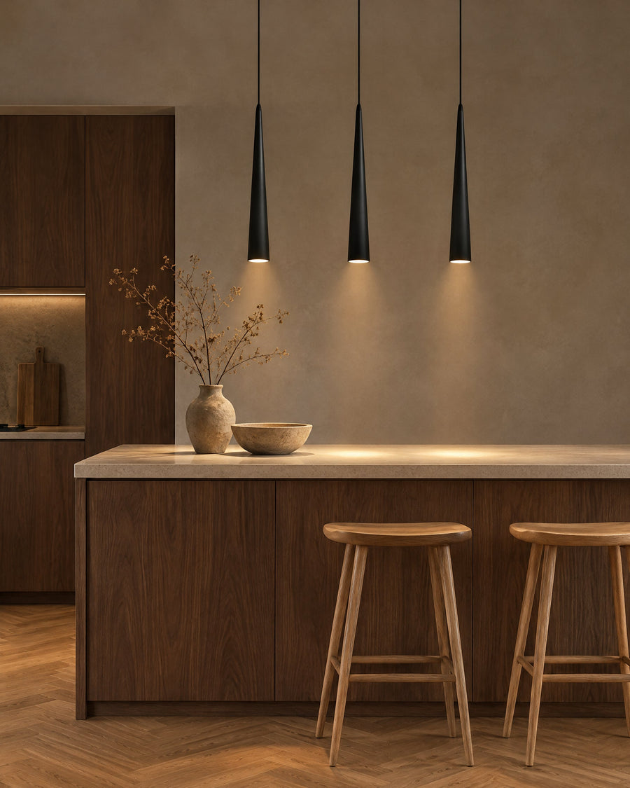 Lille pendant lights above the kitchen island