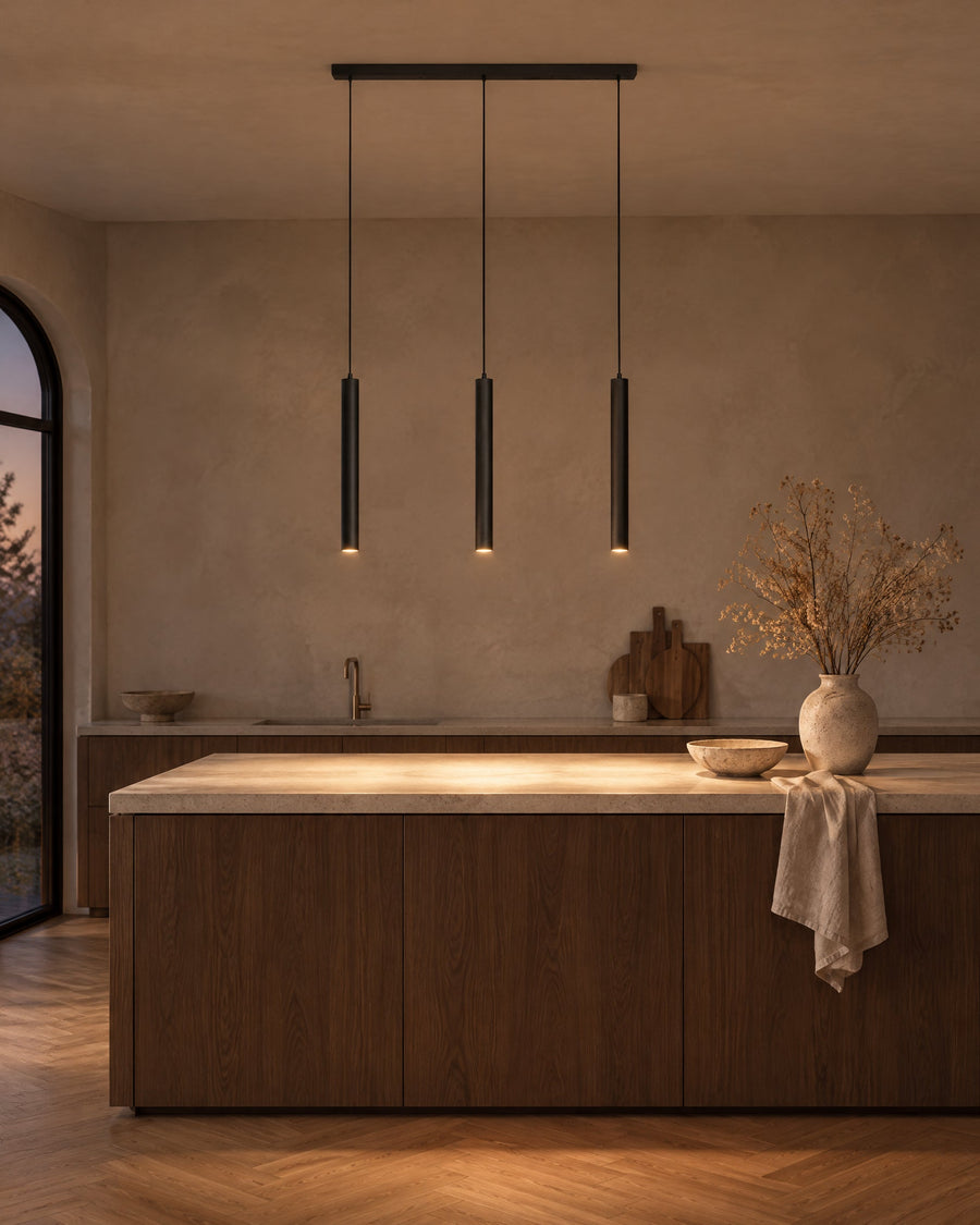 Lino pendant light with 3 lights above the kitchen island