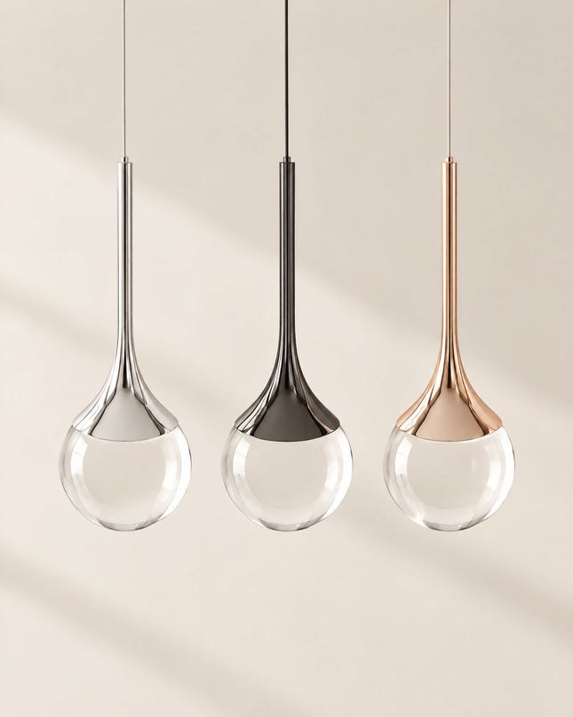 Gota Pendelleuchte in Chrom, Schwarzchrom und Rosé, Produktansicht