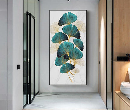 Kezaro 40x70cm gold leaf canvas wall art featuring a shimmering gold leaf design on a neutral background.