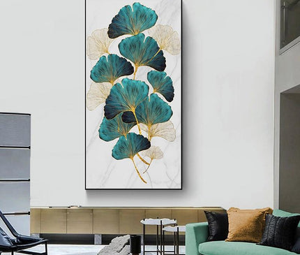 Kezaro 40x70cm golden leaf canvas artwork with a shiny gold leaf design on a neutral background.
