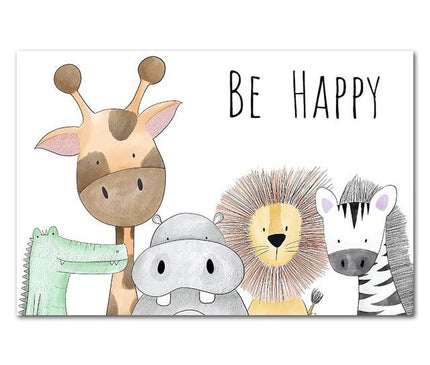 Kezaro "Be Happy" canvas wall art in 50x75cm size, vibrant motivational quote on high-quality printed canvas.