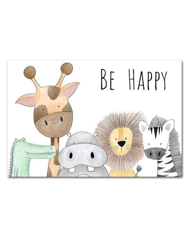 Kezaro "Be Happy" canvas wall art in 50x75cm size, vibrant motivational quote on high-quality printed canvas.