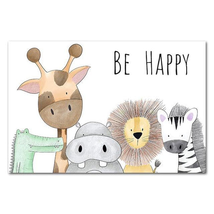 Kezaro "Be Happy" canvas wall art in 50x75cm size, vibrant motivational quote on high-quality printed canvas.