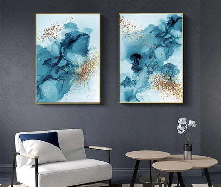 Goldene abstrakte Leinwand art by Kezaro, 50x75cm, featuring modern gold and black abstract design on canvas.