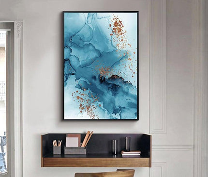 Kezaro gold abstract canvas wall art in 50x75cm size featuring modern gold and black brushstroke design.
