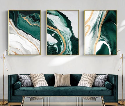 Kezaro 60x80cm green wave canvas print without frame, abstract black and white artwork on canvas.