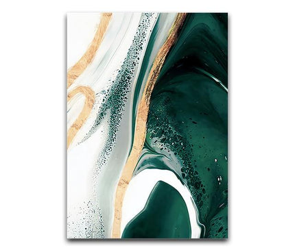Black and white canvas print of a green wave design by Kezaro, measuring 60x80cm without a frame.