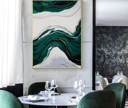 Kezaro Green Wave canvas print with abstract green and white wave design, 60x80cm, no frame, modern wall art.