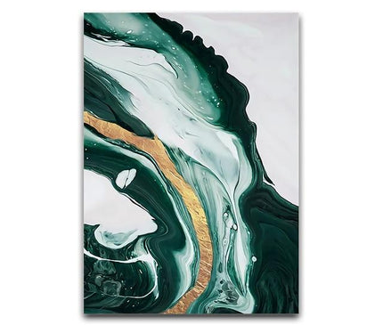 Kezaro Grüne Welle Leinwand print in 60x80cm without frame, featuring abstract green wave design on white background.