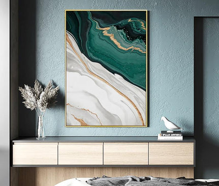 Kezaro Green Wave canvas print featuring abstract green and white wave design, 60x80cm, unframed wall art.