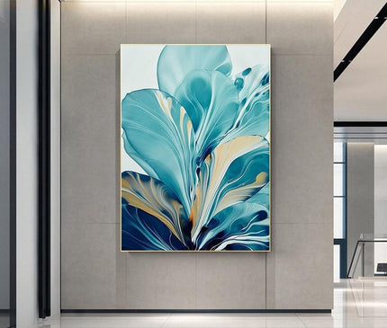 Black and white Blatt Spritzer Leinwand artwork by Kezaro, 60x90cm, featuring abstract leaf spray design.