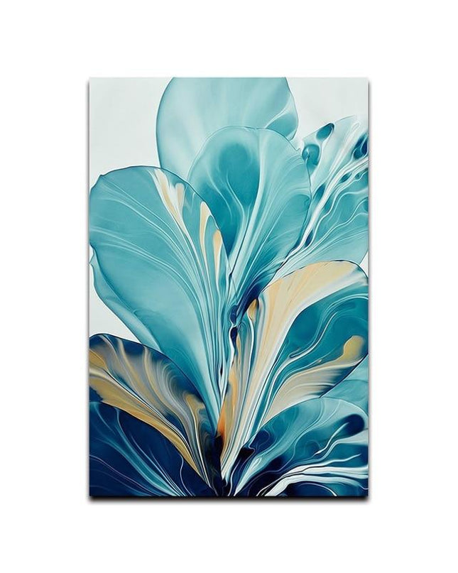 Kezaro Blatt Spritzer Leinwand artwork in black and white, 60x90cm, featuring abstract leaf spray design.