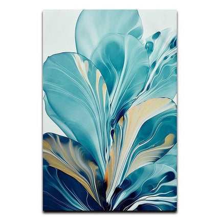 Kezaro Blatt Spritzer Leinwand artwork in black and white, 60x90cm, featuring abstract leaf spray design.