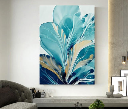 Black and white Blatt Spritzer Leinwand by Kezaro, 60x90cm canvas print featuring abstract leaf design