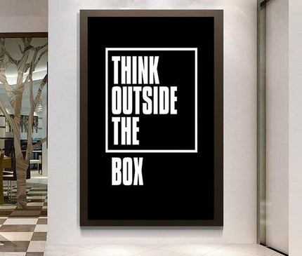 Kezaro 60x90cm canvas print of "Denke außerhalb der Box" with no frame, showcasing modern inspirational wall art.