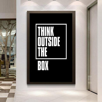 Kezaro 60x90cm canvas print of "Denke außerhalb der Box" with no frame, showcasing modern inspirational wall art.