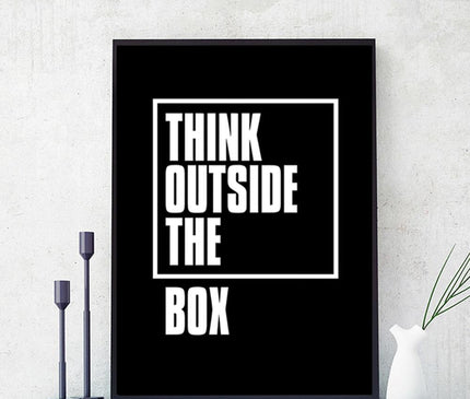 Kezaro 60x90cm canvas print titled "Denke außerhalb der Box" featuring abstract design on a frameless wall art piece