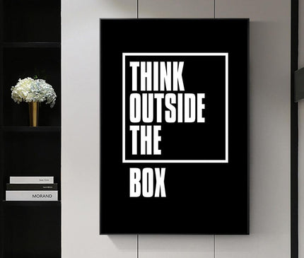 Kezaro 60x90cm canvas print titled "Denke außerhalb der Box" without frame, featuring a creative, abstract design on canvas.