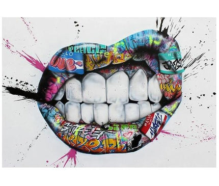 Kezaro graffiti lip canvas art print, 70x95cm, vibrant graffiti-style lips on a white background, ready for wall display