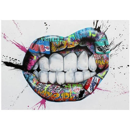 Kezaro graffiti lip canvas art print, 70x95cm, vibrant graffiti-style lips on a white background, ready for wall display