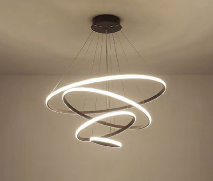Kezaro Arion pendant light with modern black ring LED design, featuring two overlapping rings in 20-40cm size, daylight white glow.