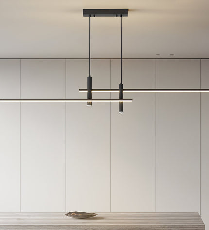 Kezaro Pavo pendant light in black, 90cm long, dimmable with warm white glow, modern hanging lighting fixture.