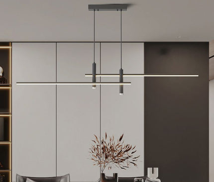 Kezaro Pavo pendant light in black, 90cm long, dimmable with warm white glow, modern ceiling lighting fixture.