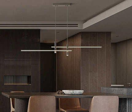 Kezaro Pavo pendant light in black, 90cm long, dimmable lighting fixture with warm white glow, modern ceiling illumination