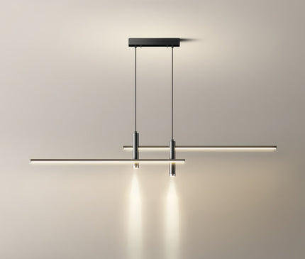 Kezaro Pavo Pendelleuchte in Schwarz, 90cm long, dimmbar lighting fixture with warm white glow, modern ceiling light.