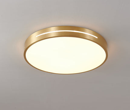 Kezaro Elios Deckenlampe aus Messing mit LED, flache runde Deckenleuchte in modernem Design.