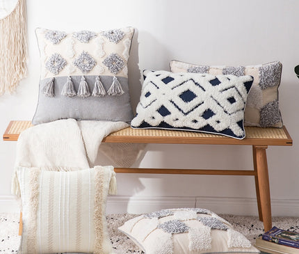 Kezaro boho pillow cover with vibrant geometric patterns, 45cm x 45cm, made of soft fabric for decorative throw pillows.
