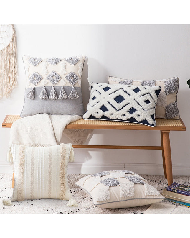 Kezaro boho pillow cover with vibrant geometric patterns, 45cm x 45cm, made of soft fabric for decorative throw pillows.