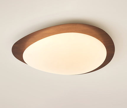 Kezaro Qube ceiling lamp in walnut wood with warm light, featuring a 30cm diameter water transfer print design.