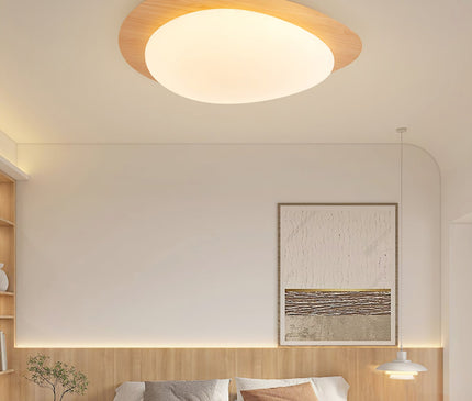Kezaro Qube ceiling light in walnut wood with warm lighting, featuring water transfer print and modern lampenleuchten design.