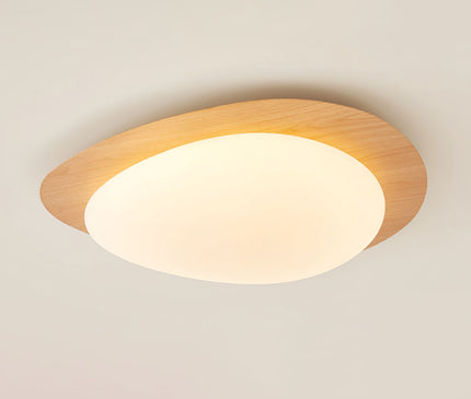 Kezaro Qube ceiling lamp in Nussbaum wood with warm light, featuring a 30cm diameter and water transfer print finish.