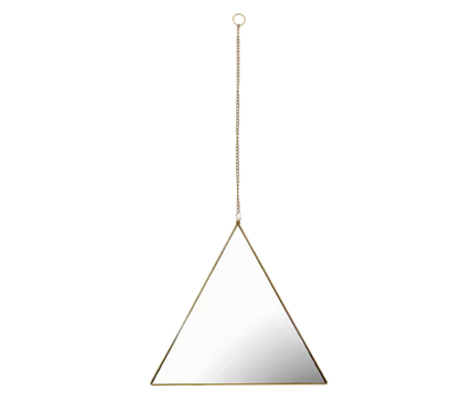 Kezaro Gala Dreieck Spiegel with plastic frame, modern geometric design, hanging on a wall in a contemporary interior.