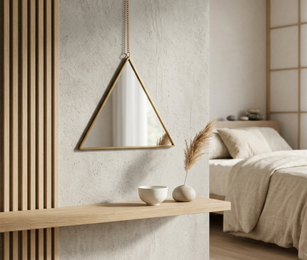 Kezaro Gala Dreieck Spiegel with a sleek plastic frame, showcasing a modern triangular design for stylish wall decor.
