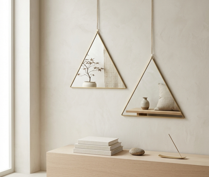 Kezaro Gala Dreieck Spiegel with a plastic frame, showcasing a modern triangular design and reflective surface.