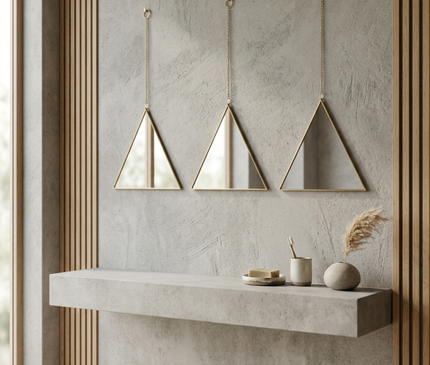 Kezaro Gala Dreieck Spiegel with a sleek plastic frame, showcasing a modern geometric design for stylish wall decor.