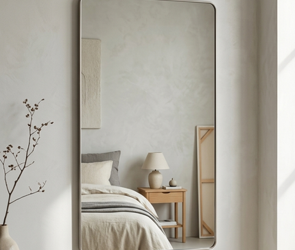 Kezaro Avela wall mirror with 30x40 cm size, featuring drill-free mounting and a sleek, modern design.