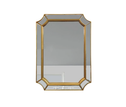 Kezaro Mira wall mirror with faceted frame, round shape, modern design, reflecting a sleek, stylish home decor element.