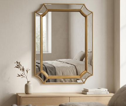 Kezaro Mira wall mirror with faceted frame, showcasing a stylish, modern mirror design for home decor.